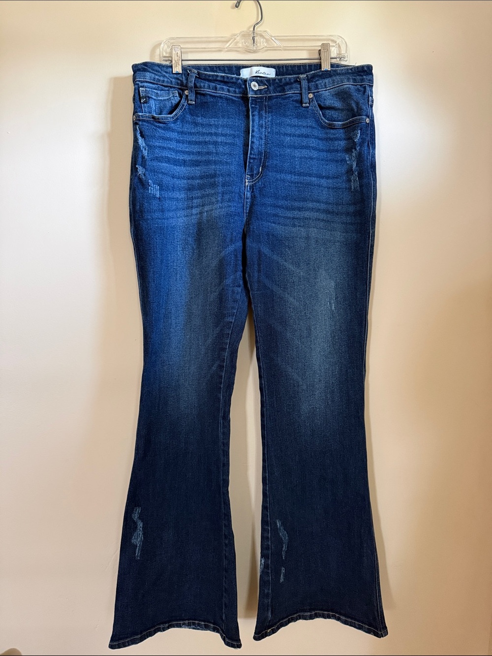 KanCan Dark Blue Flare Jeans with Subtle Distress